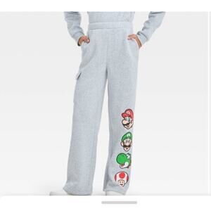 Girls Super Mario Fleece Heather Grey Pants Size Medium